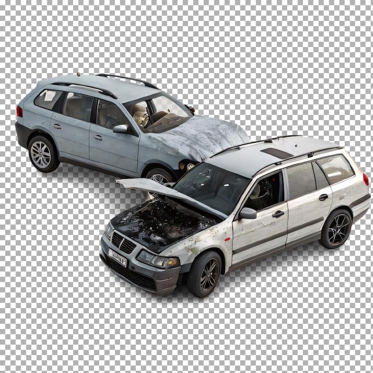 PSD acidente de carro em 3d com fundo transparente