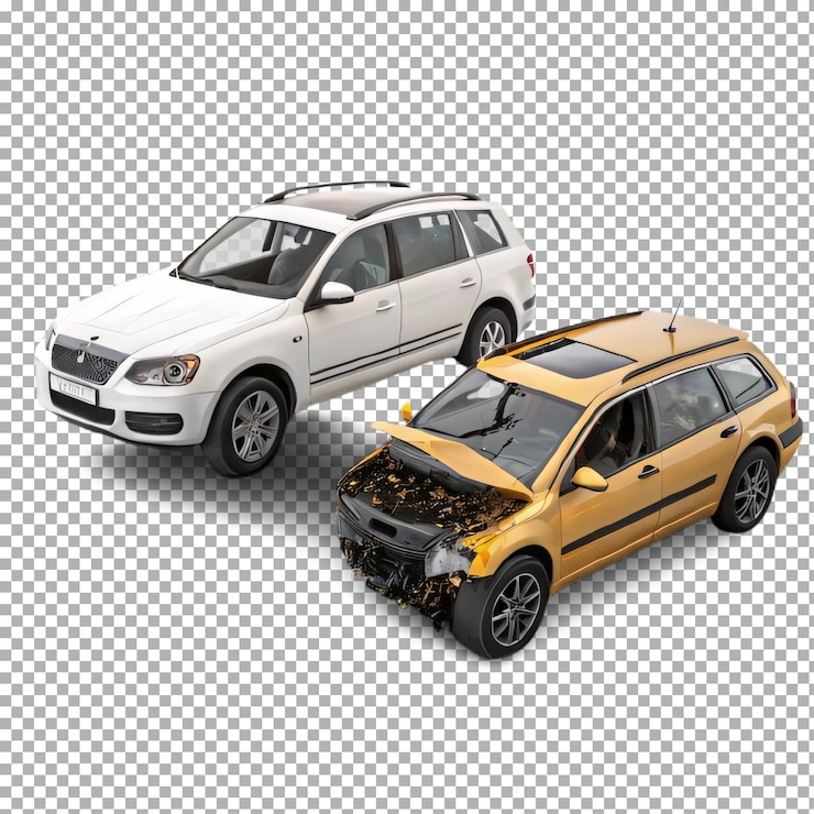 PSD acidente de carro em 3d com fundo transparente