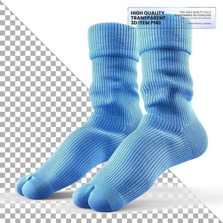 PSD acogedores calcetines de algodón azul con refuerzo sobre un fondo transparente