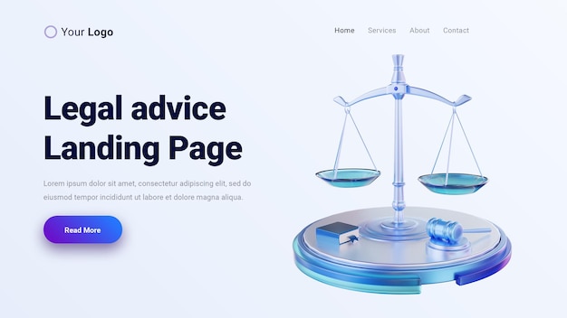Aconselhamento jurídico ilustração de renderização 3d da página de destino