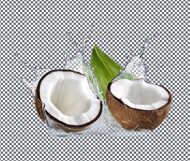 Acqua di cocco gustosa e succosa su uno sfondo trasparente