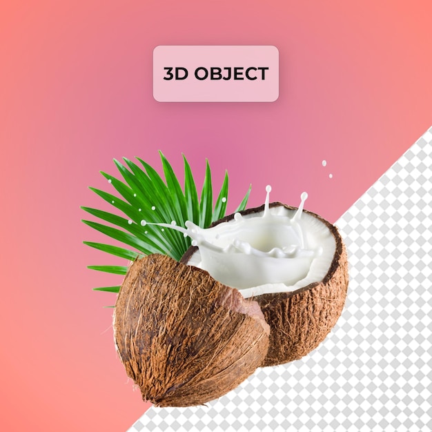 Acqua di cocco latte di cocco su sfondo trasparente