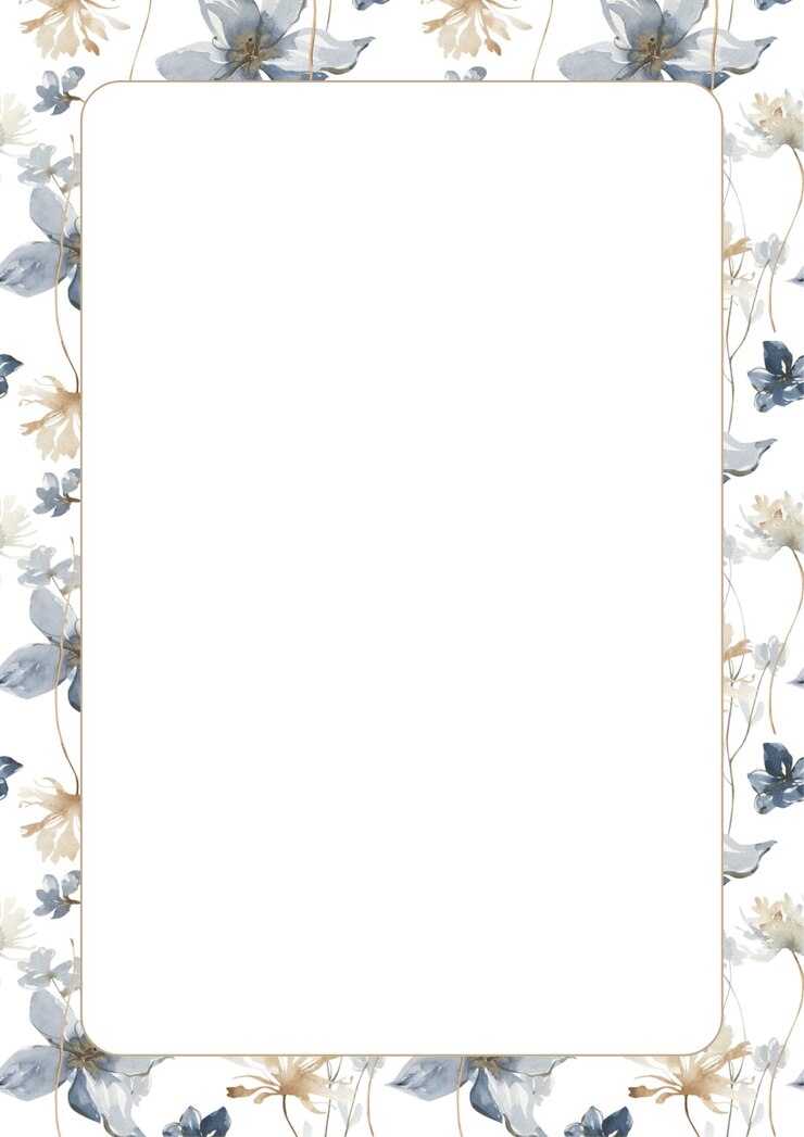 PSD acquerello blu beige fiorito confine della pagina