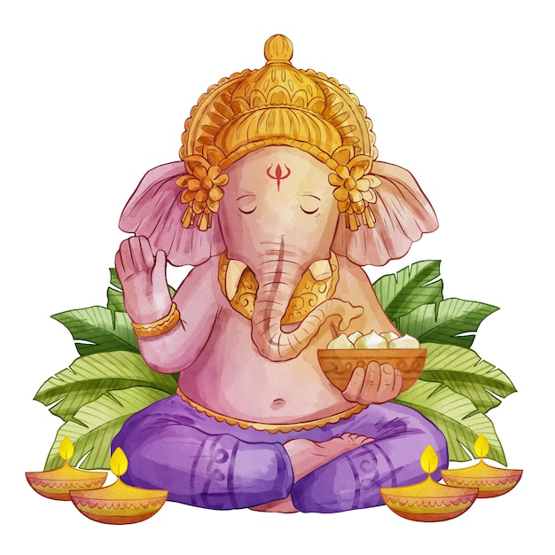 Acquerello Ganesh isolato
