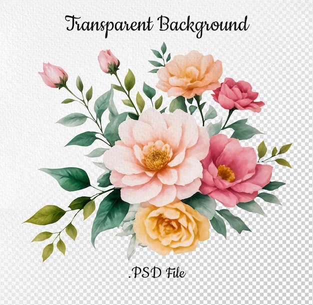 Acquerello in stile fiori Clipart su sfondo trasparente