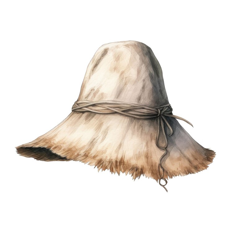 PSD acquerello pittura di un cappello di paglia rustico a bordi larghi con cravatta di raffia