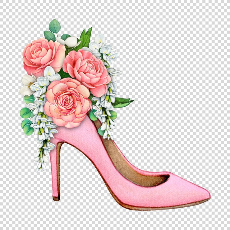 PSD acquerello scarpe da sposa floreali disegnate a mano
