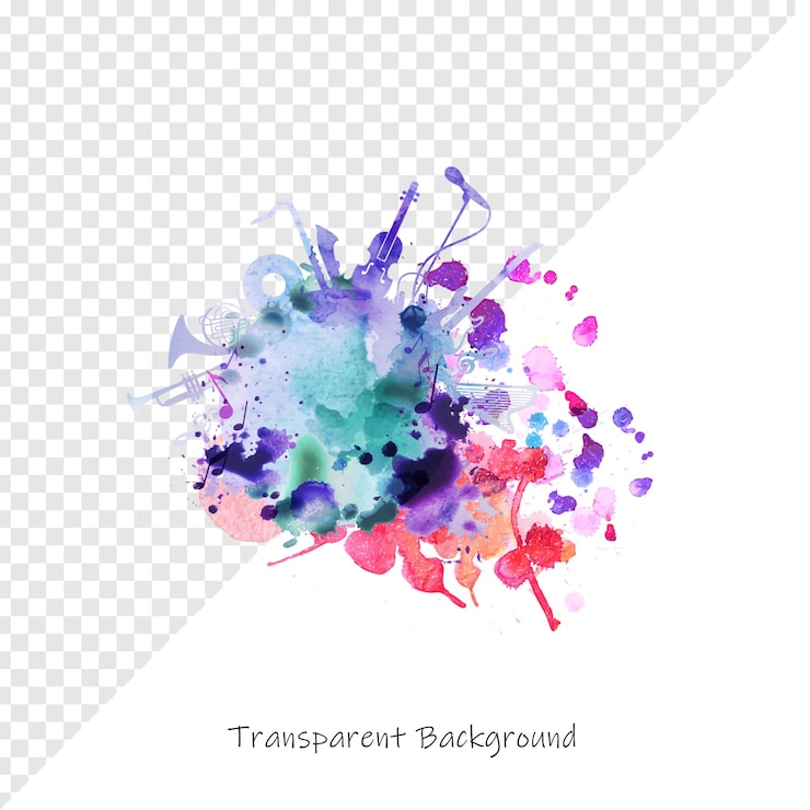 PSD acquerello strumenti musicali splatter art