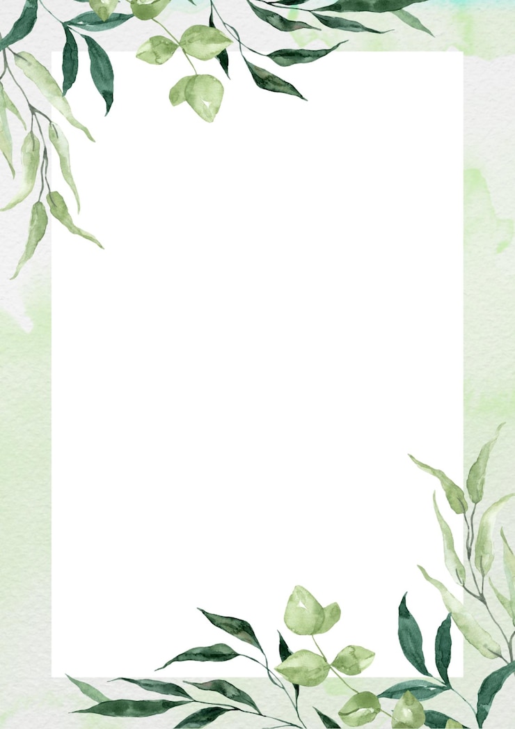 PSD acquerello verde pagina floreale confine documento a4