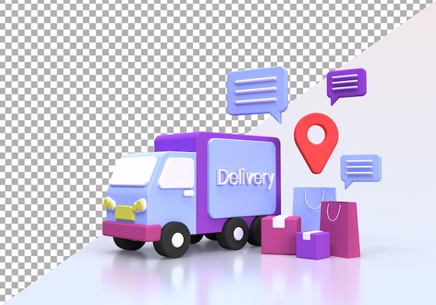 Acquisti online e consegna con illustrazione del concetto di camion per il concetto di idea aziendale background3Drender