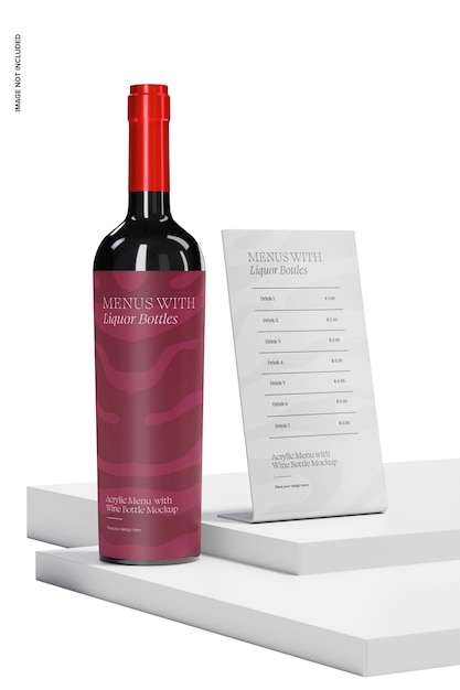 Acrylic Menu with Wine Bottle Mockup, Left View