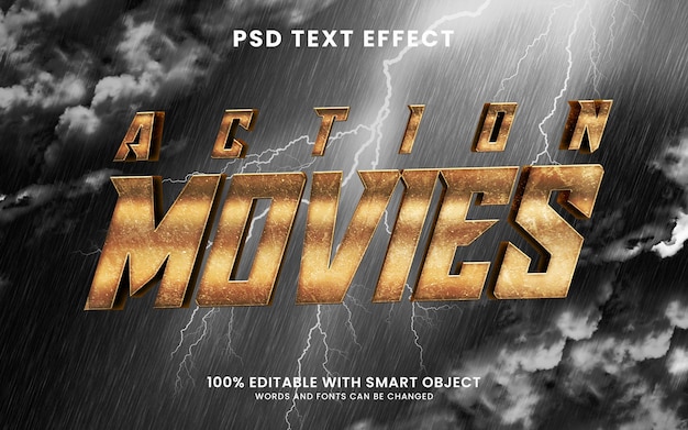 Action-filme stil 3d-text-effekt-vorlage mit launischem wetter