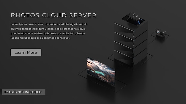 PSD action-kamera mit cloud server television mockup 3d-rendering