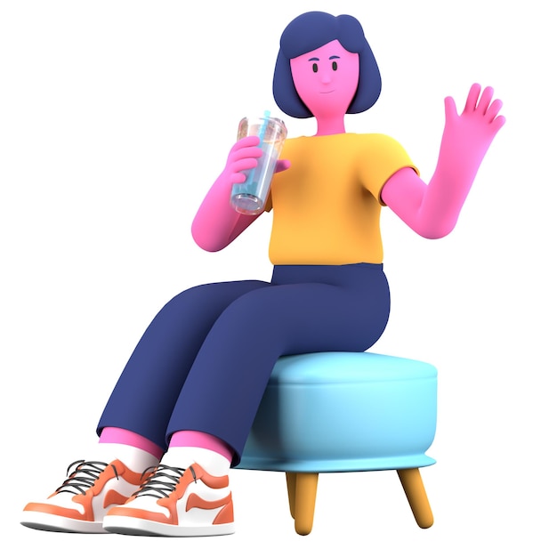 Activité de la fille boire de l'eau pose créative