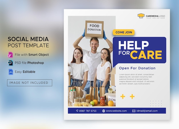 Activité Sociale Et Modèle De Publication Instagram Ou De Flyer Carré Caritatif Psd Premium
