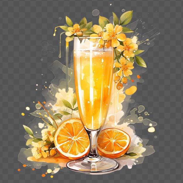 Acuarela de una bebida de mimosa que representa el arte de collage transparente de psd aislado brillante y eficaz