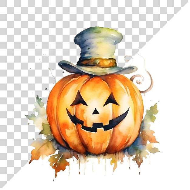 PSD acuarela bonito clipart calabaza de halloween jacko'lanterna en el fondo transparente