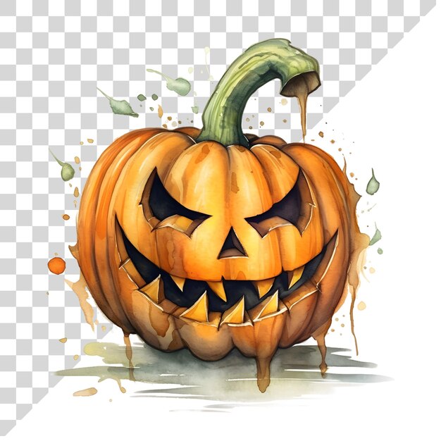 PSD acuarela bonito clipart calabaza de halloween jacko'lanterna en el fondo transparente