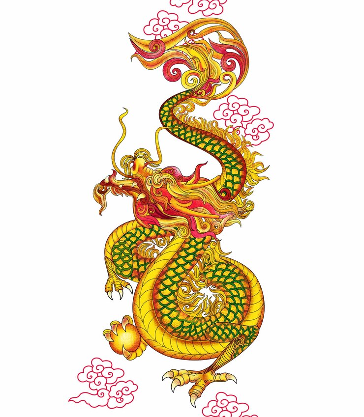 PSD acuarela china del dragón