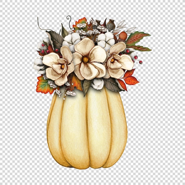 acuarela composición de otoño con calabaza girasoles hierbas secas