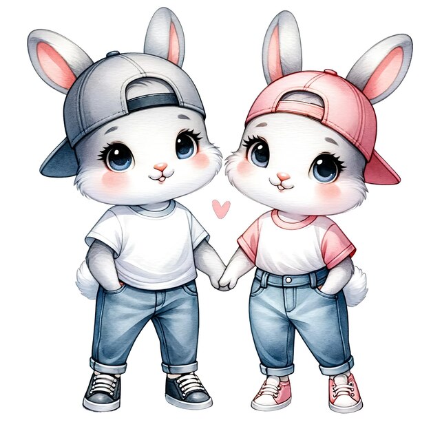 PSD la acuarela de la encantadora pareja bunny clipart