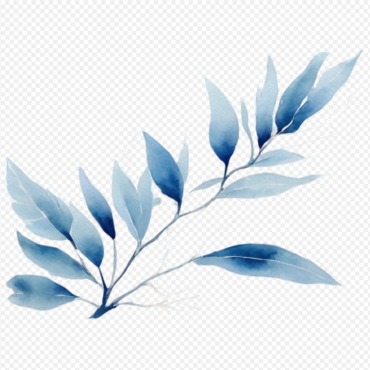 PSD acuarela etérea árbol abstracto ramas que fluyen tonos azules pinceladas delicadas