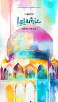 PSD acuarela expresiva hermosa ilustración de mezquita para celebrar el año nuevo islámico