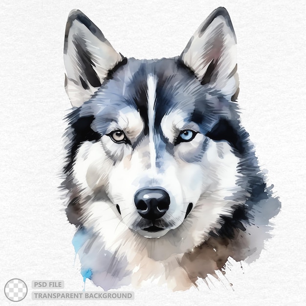 PSD acuarela husky siberiano pintada a mano