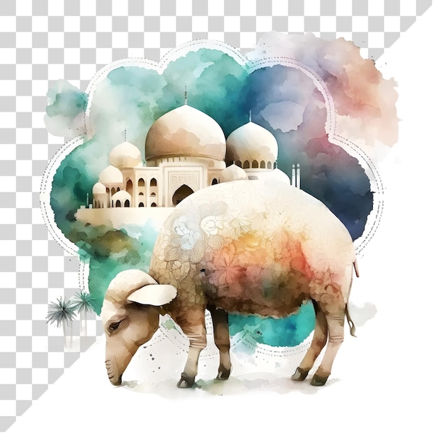 PSD acuarela lindos clipart ovejas y mezquita en un fondo transparente