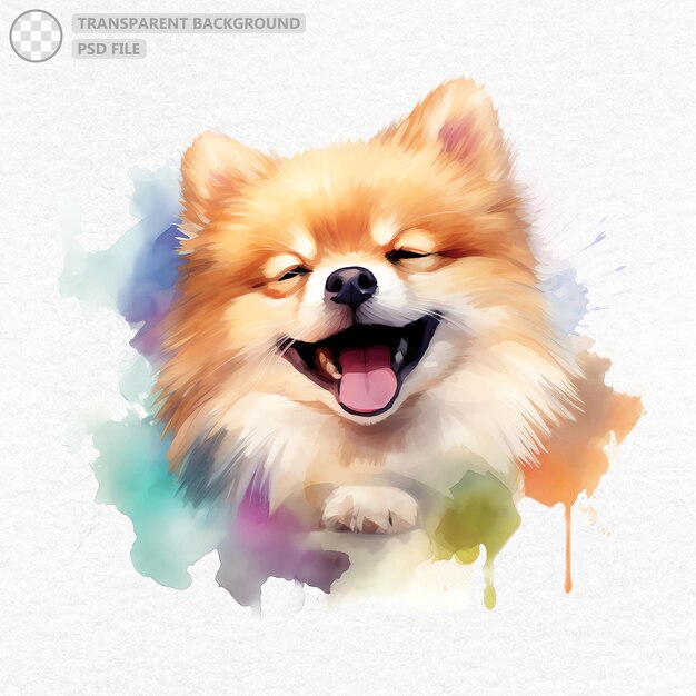 Acuarela de perro pomerania pintada a mano