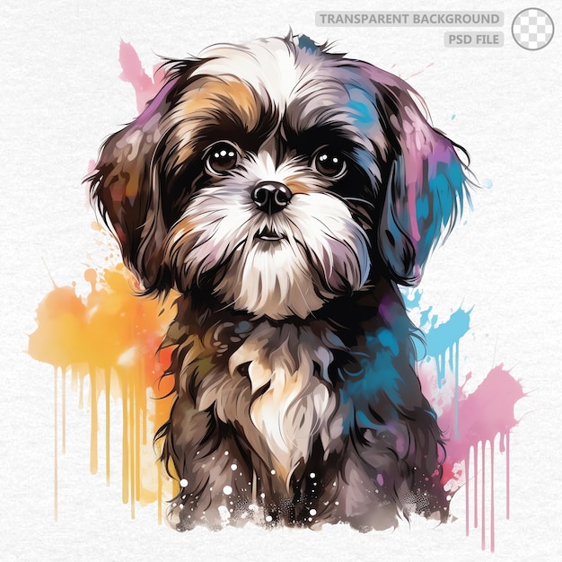 PSD acuarela de perro shih tzu pintada a mano