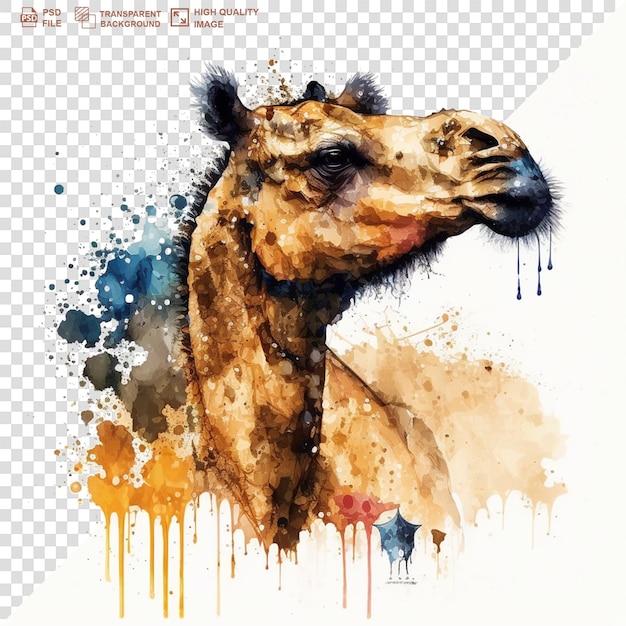Una acuarela pinta camello eid ul adha en un fondo transparente