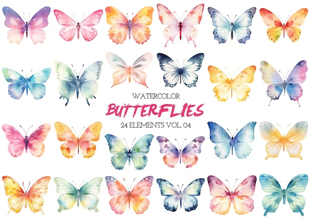 PSD acuarela pintada mariposas clipart elementos de diseño dibujados a mano aislados sobre fondo blanco