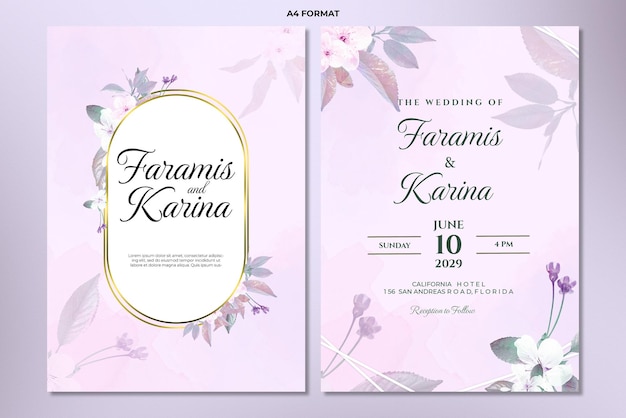 Acuarela de plantilla de invitación de boda de doble cara