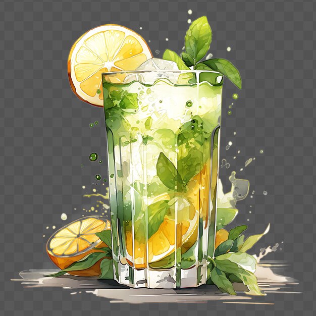 PSD acuarela de una refrescante bebida de ginebra fizz capturar hermosamente aislado psd arte de collage transparente