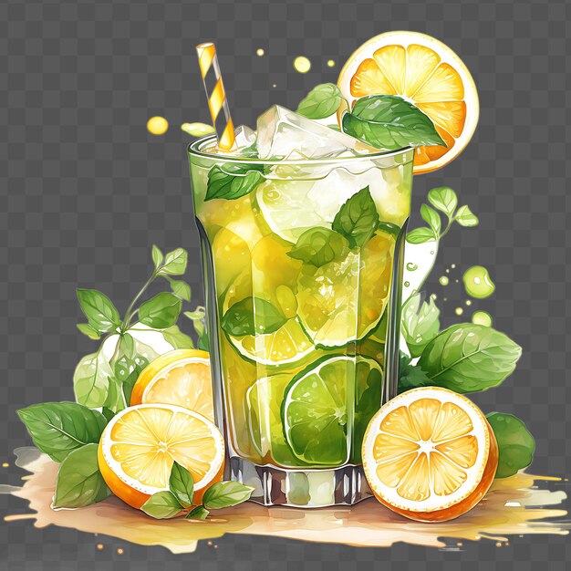 Acuarela de una refrescante bebida de jugo estallando con vibrante aislado psd arte de collage transparente