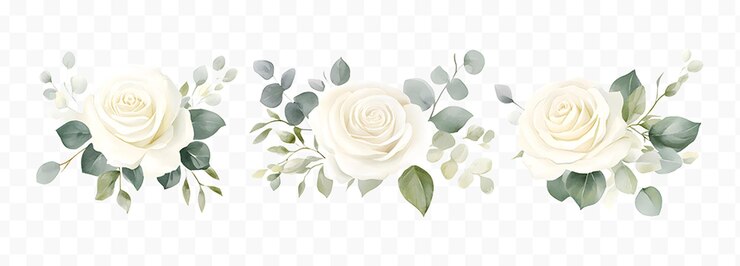 PSD acuarela rosas blancas png transparente