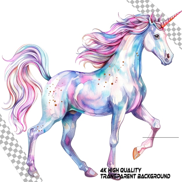 PSD acuarela unicornio clipart fondo blanco sobre un fondo transparente