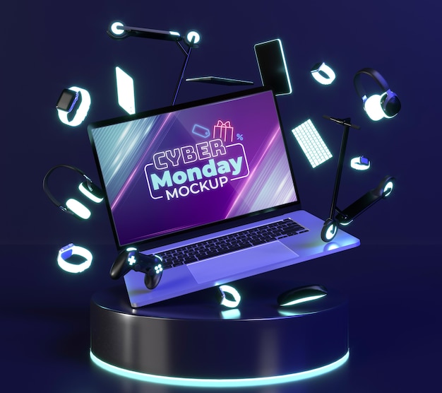 Acuerdo de venta de cyber monday con maqueta de laptop