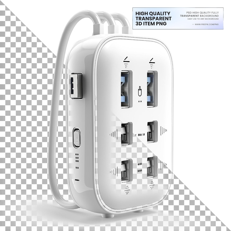 PSD adaptador de viaje un adaptador de viaje universal con múltiples opciones de enchufe sobre un fondo transparente