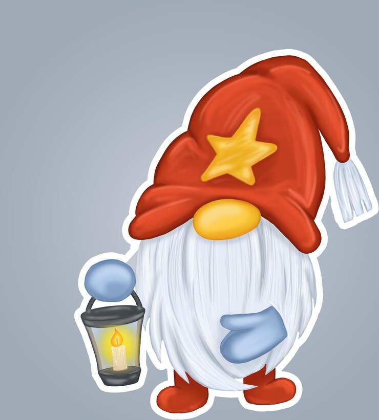 PSD adesivo con un gnomo e un'illustrazione di lanterna per il design dei bambini