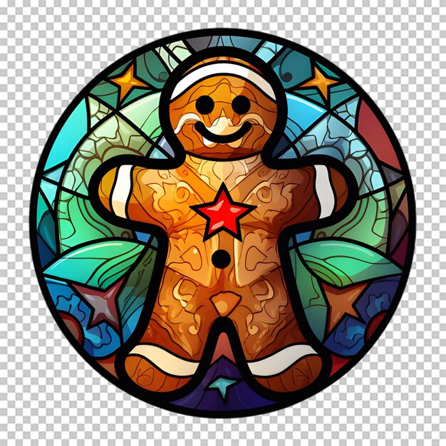 PSD adesivo de biscoitos de pão de gengibre de vidro colorido isolado em fundo transparente