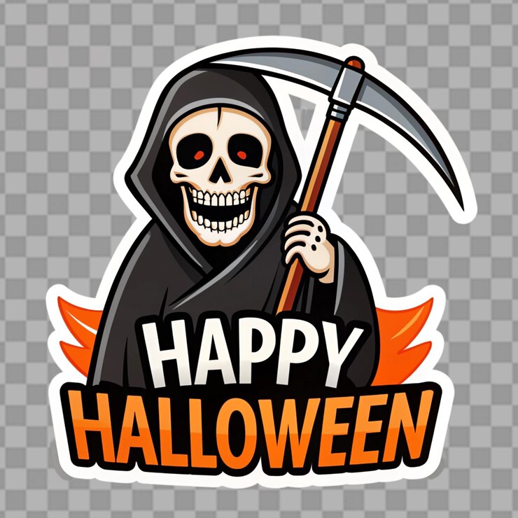 PSD adesivo de feliz texto de halloween isolado em fundo transparente