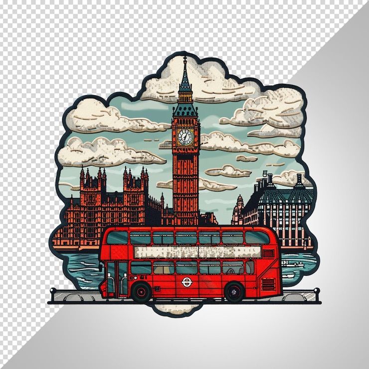 PSD adesivo dell'orologio big ben ricamato patchwork cucito isolato su bianco