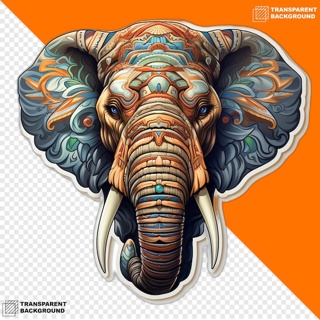 Adesivo digital de cabeça de elefante isolado em fundo transparente