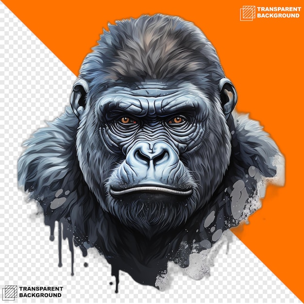 PSD adesivo digital de cabeça de gorila isolado em fundo transparente