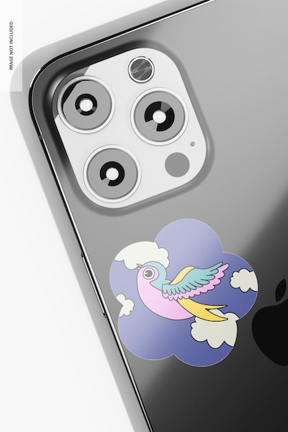 Adesivo em forma de flor em maquete de smartphone, vista superior