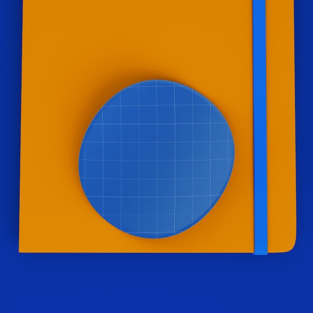 PSD adesivo redondo de vista frontal em maquete psd de notebook com design personalizável