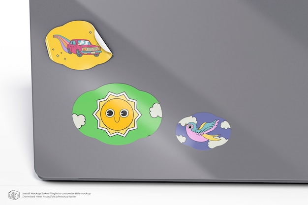 Adesivos em maquete de laptop