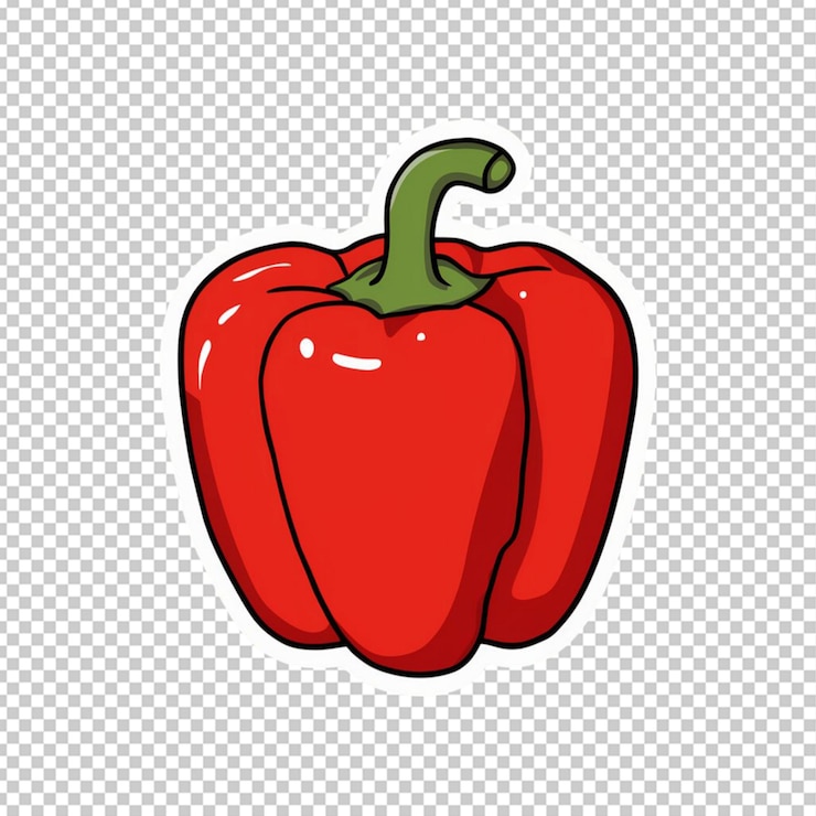 PSD adhesiva de pimienta roja al estilo de dibujos animados con contorno aislado en un fondo transparente